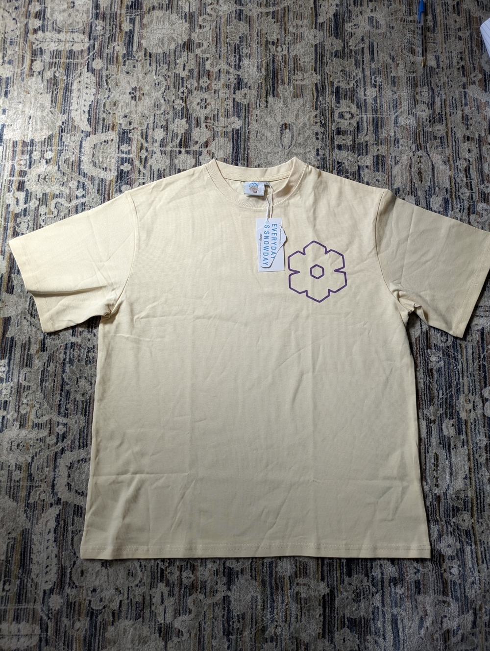 SnowDay Graphic Tee Cream Purple Logo Size L NWT Streetwear